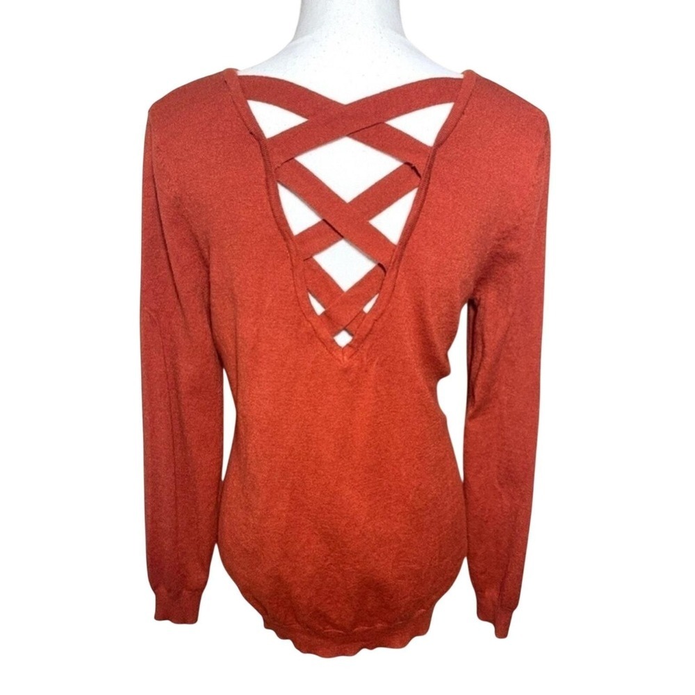Love Ellie Women's V-Neck Criss Cross Back Sweater Rust Color Size Medium